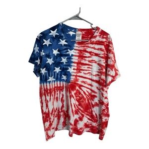 Gildan Women’s Red, White and Blue Tie-Dye T-Shirt Size XL Unisex